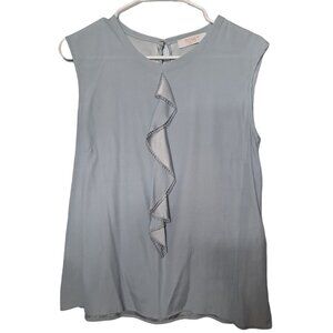 Tonet Carella Powder Blue Ruffle Front Sleeveless Silk Blend Blouse Size 42